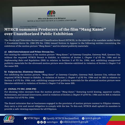 MTRCB calls out unauthorized public exhibition of .